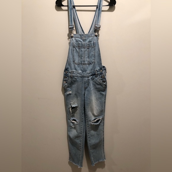 Aeropostale Distressed Overalls Light Wash Ankle Length Size XS - Picture 6 of 16